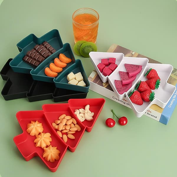Julgransformade Tallrikar Plast Julgransbricka Snacks Appetitbricka Plast Serveringsbricka 3 Fack Mu