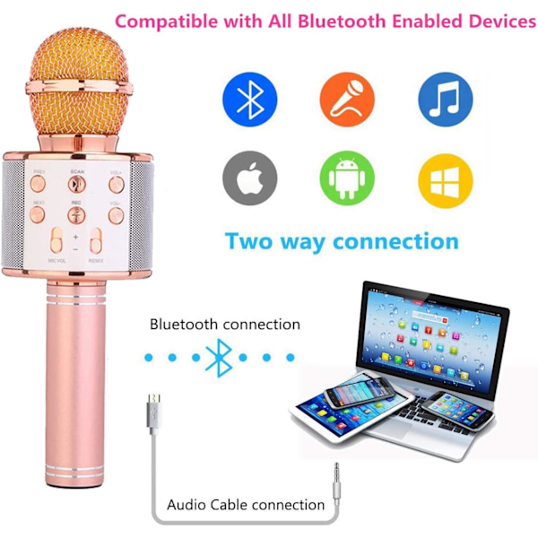 Trådlös Bluetooth Karaoke Mikrofon, 3 i 1 Bärbar Handhållen Karaoke Mikrofonhögtalare, Karaoke Maskin för Barn