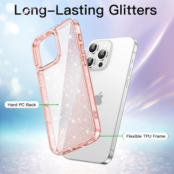 Glitterfodral för iPhone 16 Pro MAX 6,9 tum, Stötsäkert Bling Sparkle-fodral, Söt Glittrande för Flickor och Kvinnor