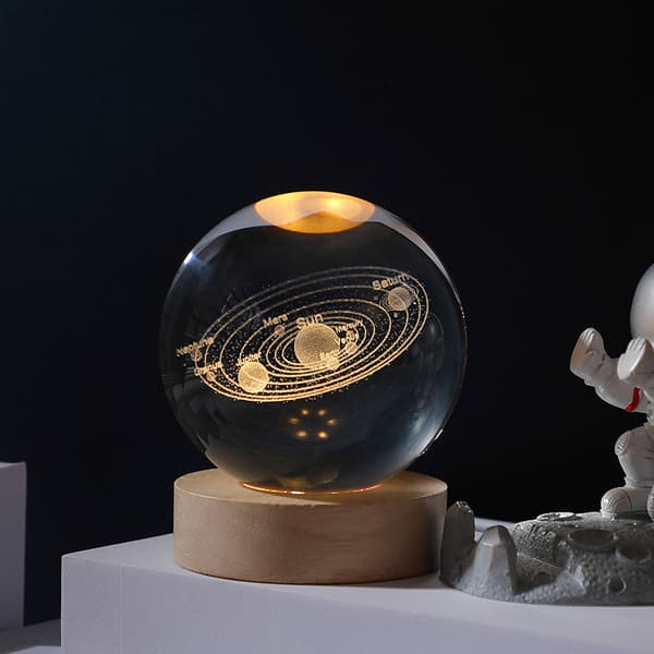 60mm kristallkula, transparent 3D-graverad solsystemskristall