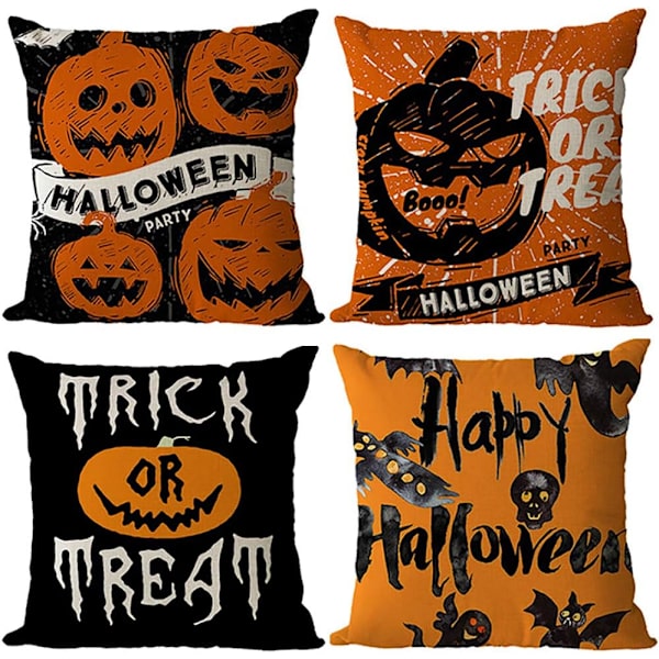 4 stk. Halloween Græskar Pudebetræk Bomuld Linned Fast