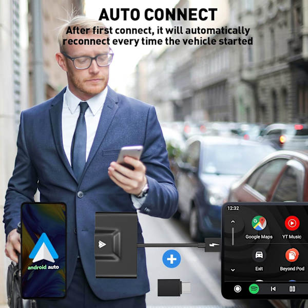 Trådlös Android Auto-adapter för bilar med fabriksmonterad Android Auto
