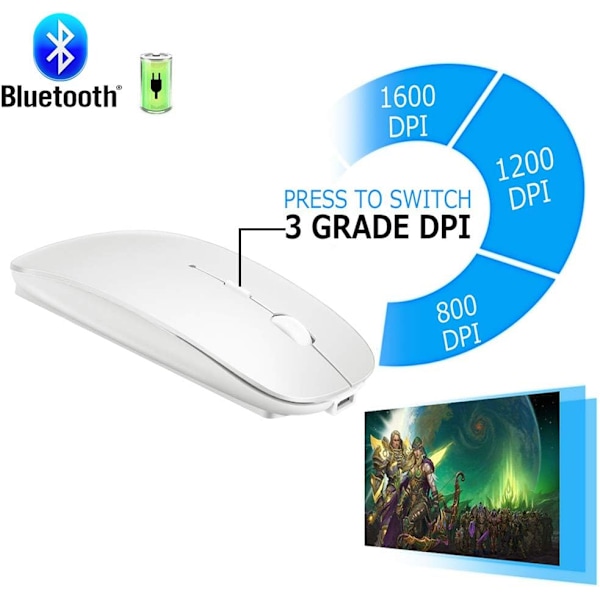 Ladattava Bluetooth-hiiri/Bluetooth 3.0/5.2+USB-2.4G/Type-C, Bluetooth-hiiri MacBook Pro/MacBook Air/Kannettavalle/i