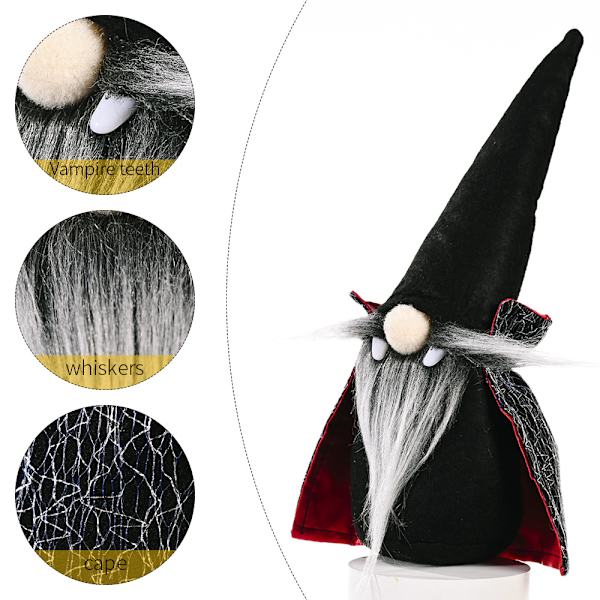 2 Halloween-kääpiöiden koristeelliset kasvottomat nuket, musta noidan viitta