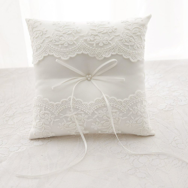 Blondert Bryllupsring Pute Elfenben Perle Pute Bærer 20cm