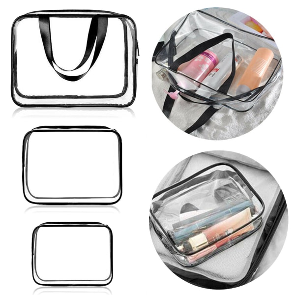 3 Stk Transparent Makeup Taske Sæt Vask Rejse Transportabel Opbevaring