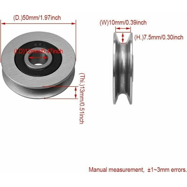 12 x 50 x 13 mm U-formad stålkabelrulle, används för industri