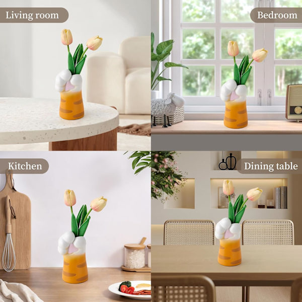 Kattvas, Söt Orange Vas för Heminredning, Kattklovas, Modern Konst, Blomvas, Borddekorativ, Unika Vas för Li