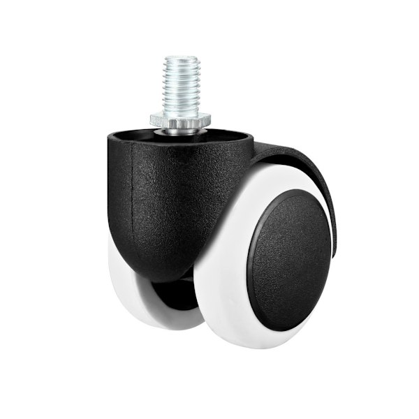 Kontorstolhjul 2 tommer PU Dobbelt Hjul M10x14mm Gjenget Stamme Svingbart Hjul Hvit, 5 stk