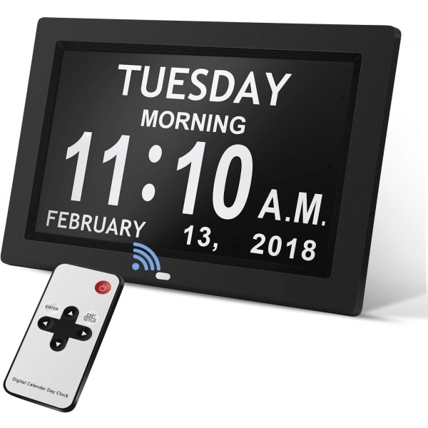 Dags Kalender Digital Klokke Ramme (9 Tommer Hvit) - Automatisk Dimming