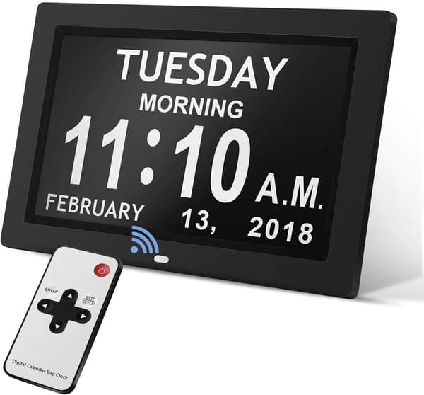 Dags Kalender Digital Urramme (9 Tommer Hvid) - Automatisk Dæmpning