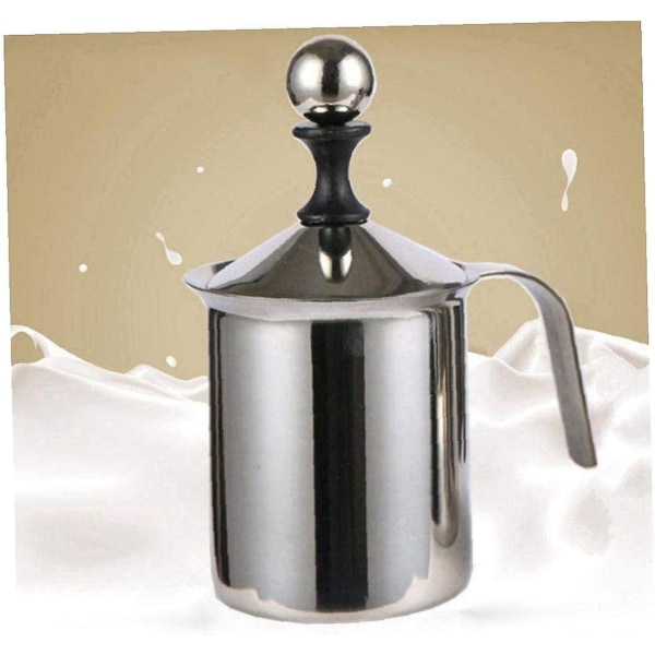 Coffee Cappuccino Frother Double Mesh Latte Non-Toxic Stainless Steel Stirrer Mini Milk Frothers 400ml Silver