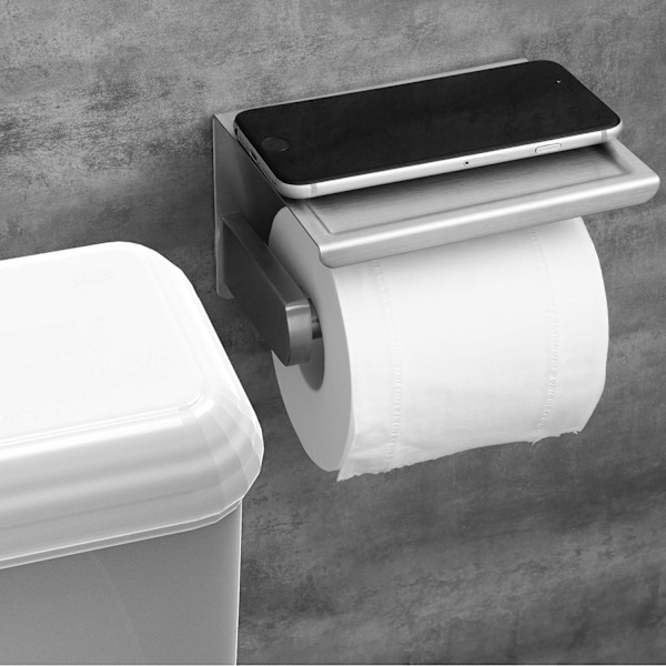 Harjattu nikkeli WC-paperiteline, itseliimautuva WC-paperiteline hyllyllä, seinäkiinnitys ilman porausta