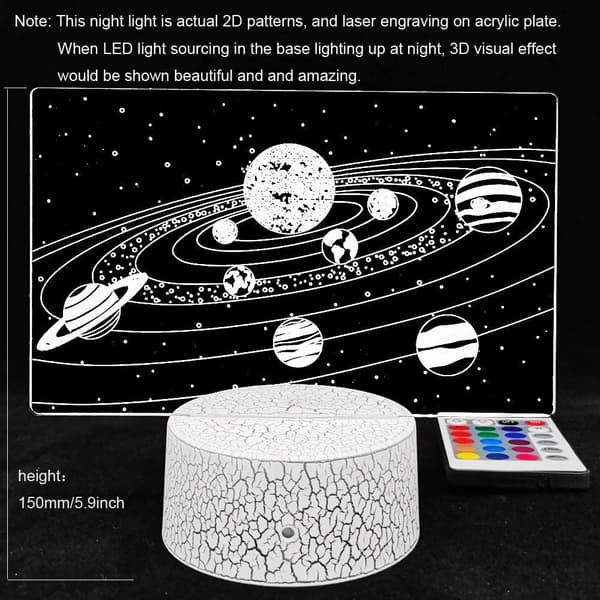 Solcellesystem 3D Optisk Illusion Sidebord Lampe Univers Rum G