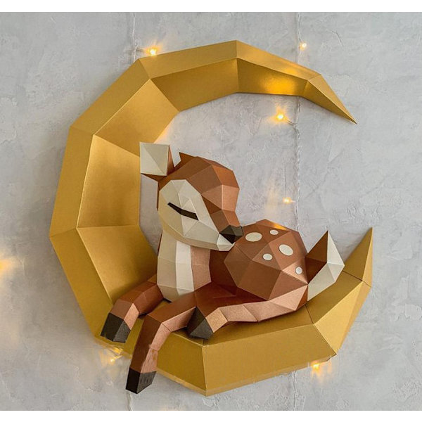 1 kpl Peura ja Kuu Paperiveistos 3D Paperimalli Paperi
