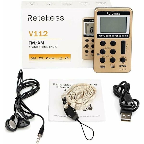 Mini bærbar radio, oppladbar FM AM radio, Walkman, sovetimer
