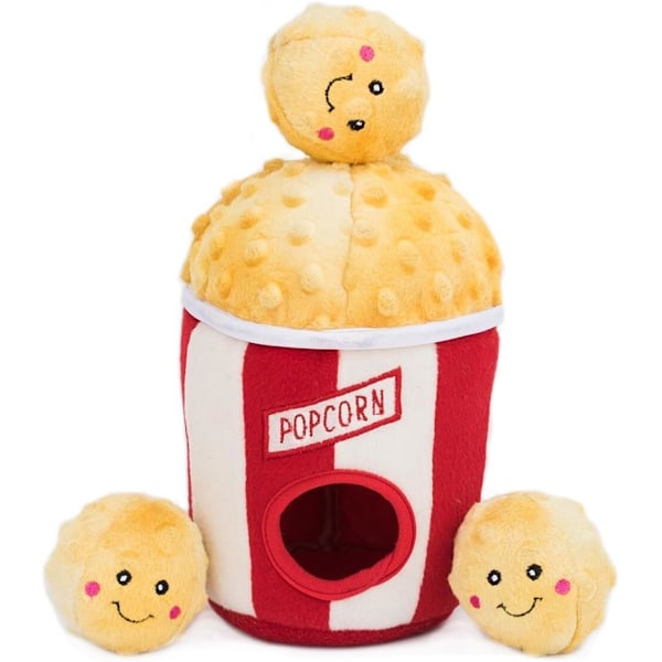 Food Buddies Popcorn Bucket - Interaktiva sommarhundleksaker för uttråkning - Göm och sök hundleksaker, färgglada pipande hundleksaker för små och medelstora hundar, plyschhundpussel