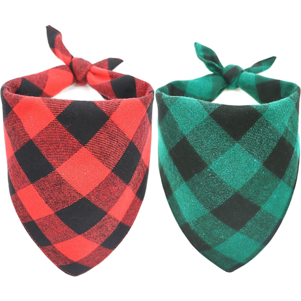 Christmas Dog Bandanas 2 Pack, Reversible Red Green Buffalo Plaid