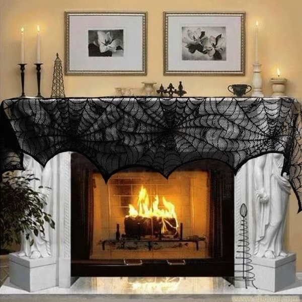 Halloween Dekoration Sort Blonder Spindelvæv Pejs Mantel