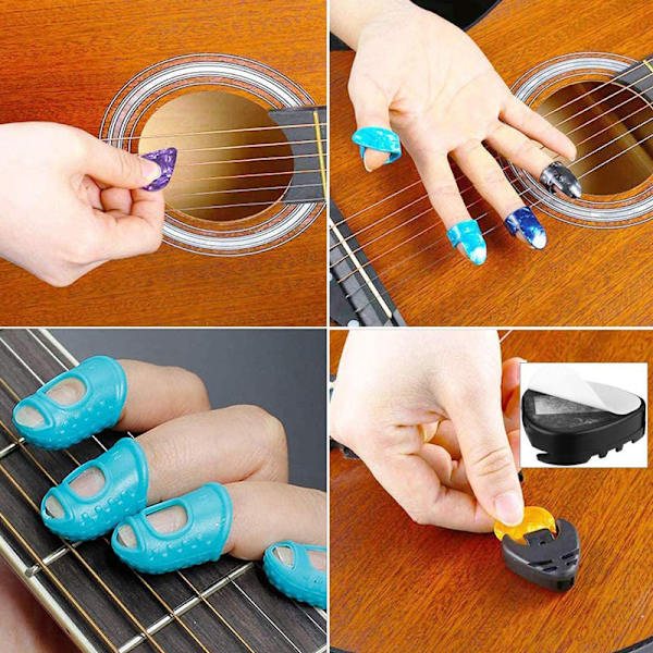 Gitar Stemme Klips Plektrum Fingersticks Strenger 3-i-1 Streng