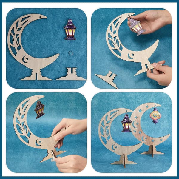 2 Stykker Ramadan Ornamenter Eid Mubarak Træbord Ornament