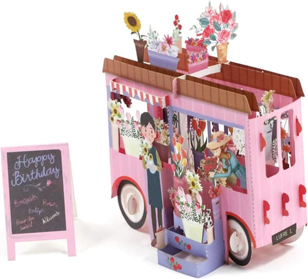 1 stk Blomstervogn Formet 3D Pop-up Hilsenskort, Bursdag