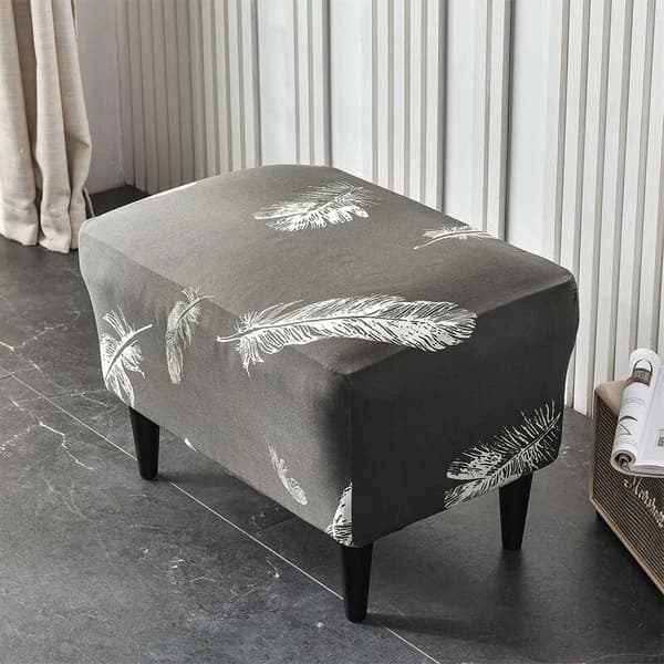 1PC(Hvit Fjær) Ottoman Trekk Rektangulær Stretch Ottoman Cove