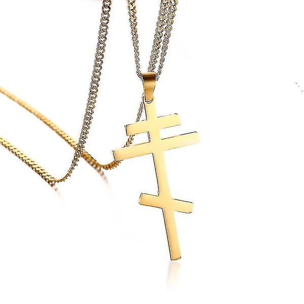 Vantage Ortodoxa Korshänge Halsband Män Kristna Symboler Rostfritt Stål Byzantinsk Kors Smycken Guld Färg