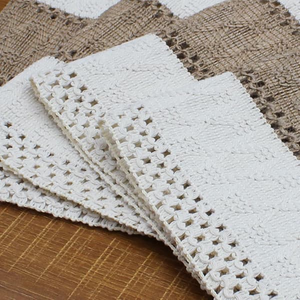 Boho-dukar, set om 4, macramé-bordsdekoration och bondgårdsstil