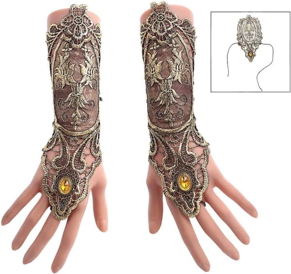 1 Par Fingervantar i Spets, Eleganta Damspetsar Gotiska Vantar