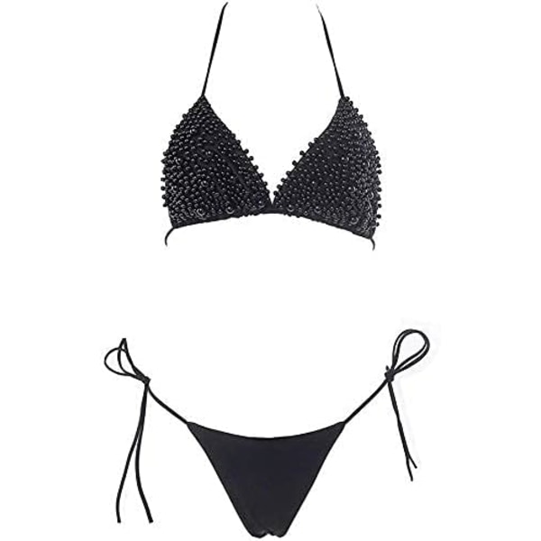 Pärlor bikini baddräkt (svart, m byst 80 - 88cm) Kvinna Bikini