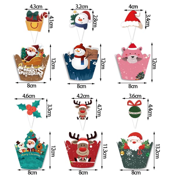 Juldekoration för tårta - Flaggor och kort i papper