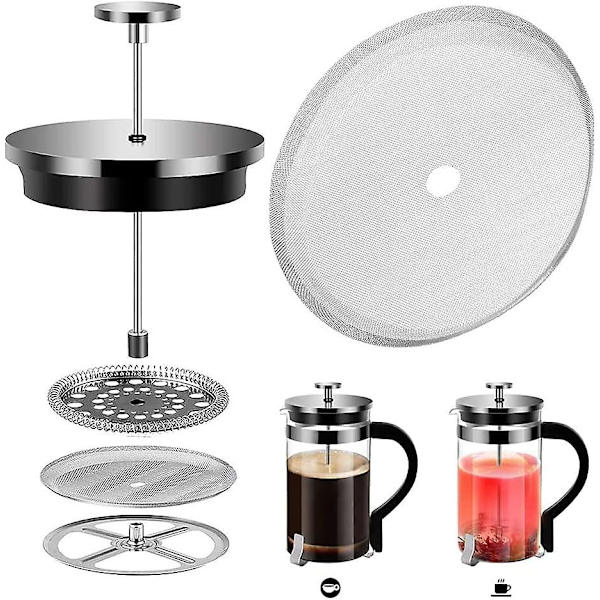 6 stk. fransk presse-erstatningsfilter, genanvendelige rustfrit stål mesh-filtre til universelle 1000 ml/34 oz/8 kopper fransk presse-kaffemaskiner
