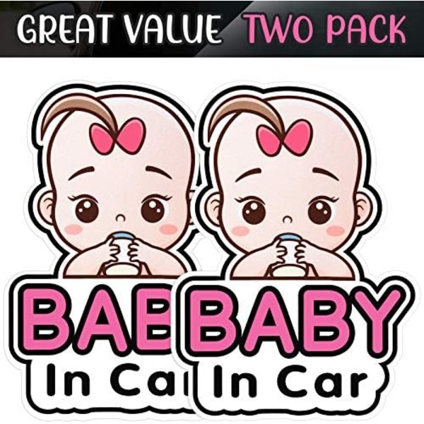 2-pack baby i-bilskyltar och dekaler (flickstil) för flickor,