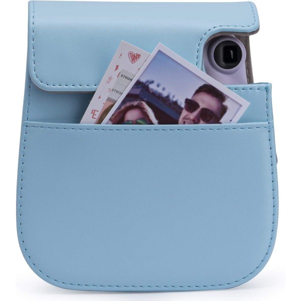 Blå Kamerataske Kompatibel med Fujifilm Instax Mini 11 Instant Kamera - Læder Kamerataske Rejse Kamerataske Taske med Aftagelig Skulderrem