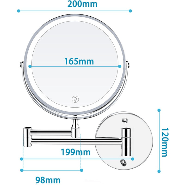 8 tuuman LED-seinäpeili meikkipeili valaistu suurennuspeili