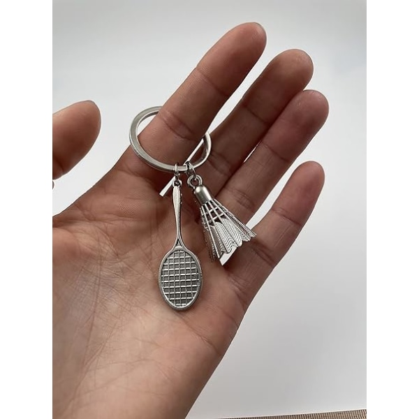1 st badmintonracket med fjäderboll Silver metall nyckelring