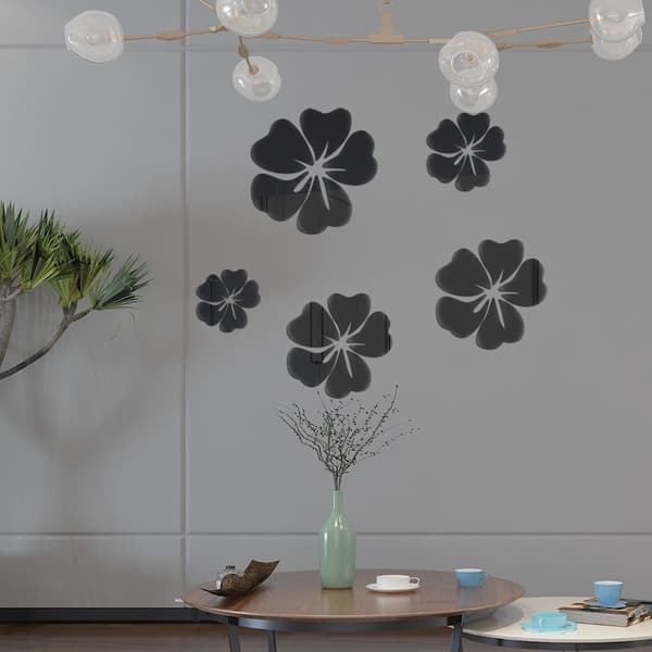5 st Flower Mirror Blommönster Väggdekal 3D Hem