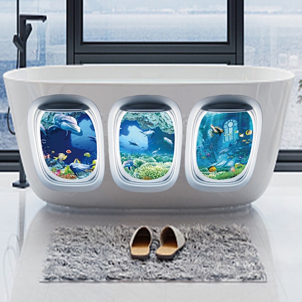 3 st ocean 3D väggdekaler, undervattensväggdekaler