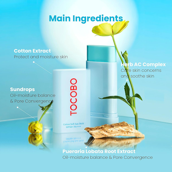 [TOCOBO] Blød Bomuldssolbar SPF50+ PA+++ 0,67 oz / 0,67 oz | Naturlige ingredienser, anti-sebum, blød mat fornemmelse