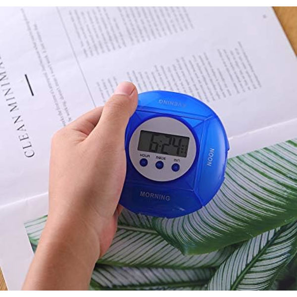 1 stk. (Blå) Pilleboks Timer, Pilleboks med Alarm 5 Alarmure,