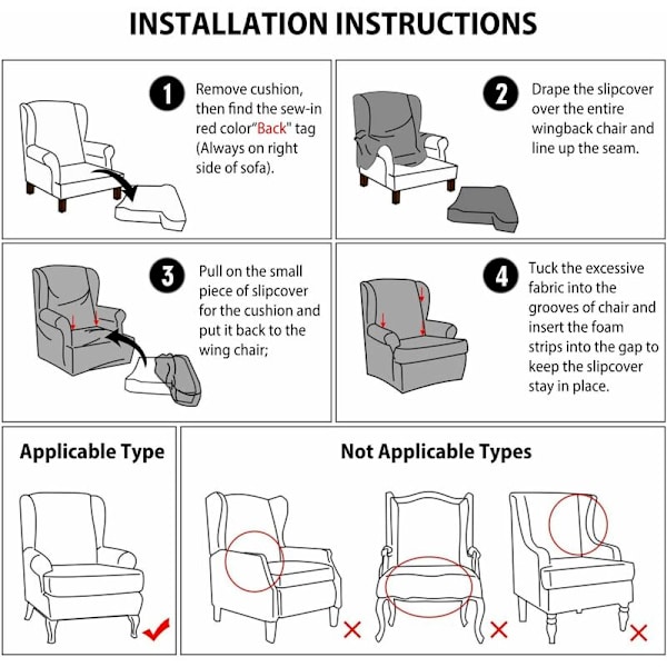 Stretch Wingback fåtöljöverdrag Elastisk fåtöljöverdrag Skydd för