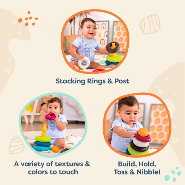 Stapelbara ringar – Texturerad ringstaplare för spädbarn – Babysaker 100 % giftfria – Tidiga utvecklingsleksaker