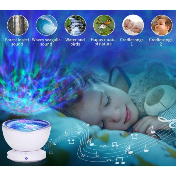 Ocean Wave Projektor (Svart), 12 LED Fjärrkontroll Nattlampa Timer 8 Färgskiftande LED, Nattlampa Projektor för Barn