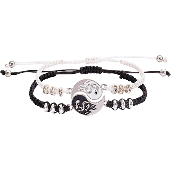 Lenkearmbånd for kvinner og menn, bestevenn-armbånd, 2 matchende Yin og Yang justerbare tauarmbånd for vennskap