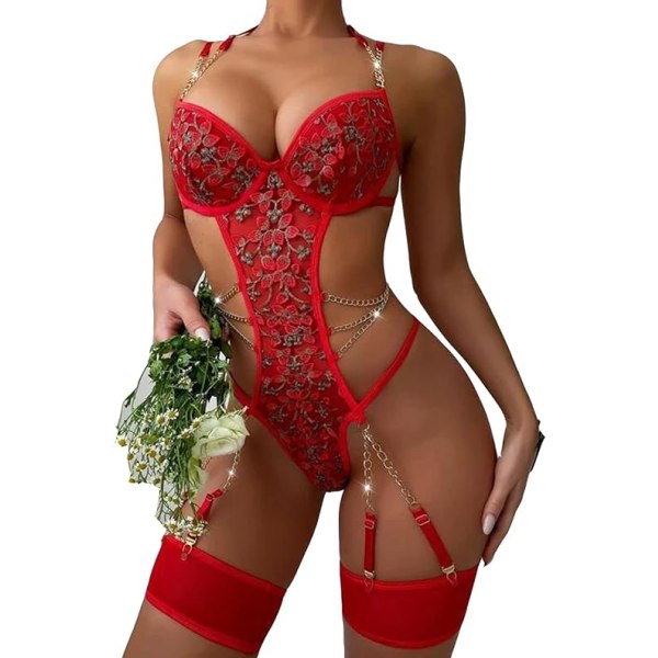 1 stk (rød, XL) Sexet dameundertøj bodysuit Justerbar stropper