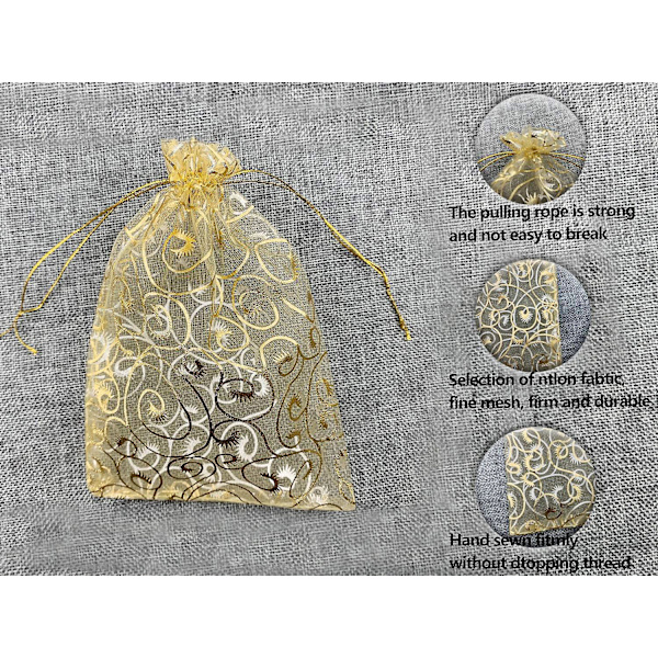 Bryllupsgaver Små Gaveposer, 100 stk 3,9 tommer x 4,7 tommer (10x12cm) Guld Organzaposer til Festgaveposer Små Virksomhed Candyposer Meshpose