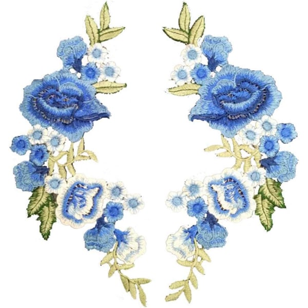 Appliqué Sy-på Jern-på Lap Blomst DIY Broderi Blå Lap Em