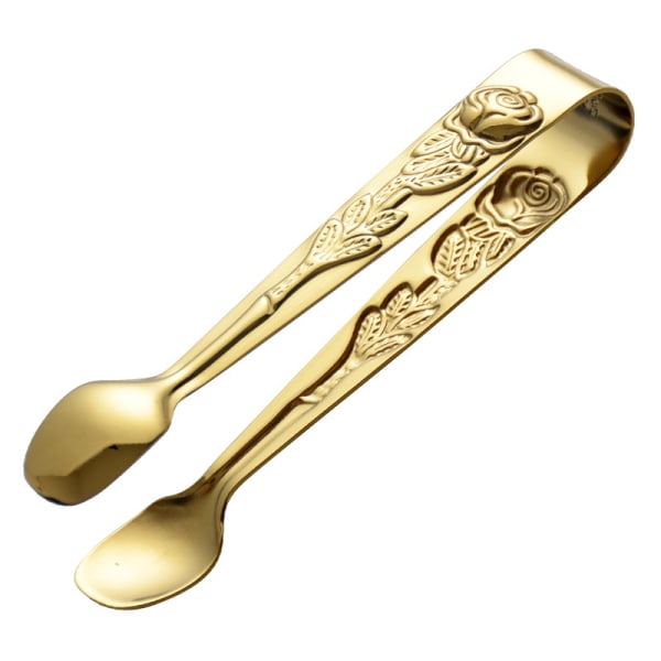 1 guld mini serveringstang, rosestål sukkerterning