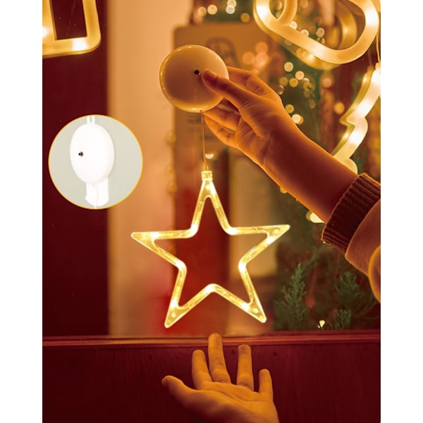 LED Stjerne Julelys, 3 Pak LED Julevindueslys, 10 LED Julepynt med Timer til Vindue D
